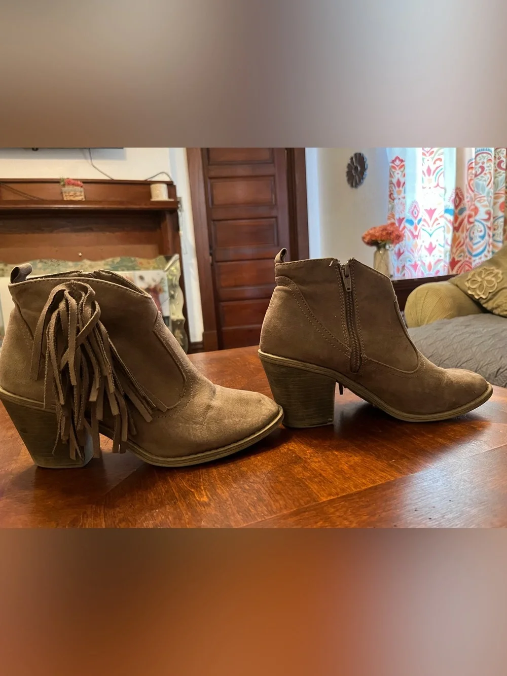 Faded Glory Taupe Suede Fringe Ankle Booties